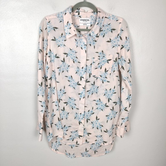 Essentiel Antwerp Tops - Essentiel Antwerp Shirt Women's 8 (38) Pink Floral Cotton Button Up Long Sleeve